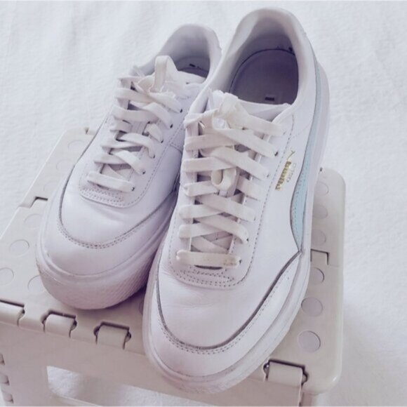 PUMA OSLO MAJA White + Mint Blue Platform Sneakers - Picture 9 of 16